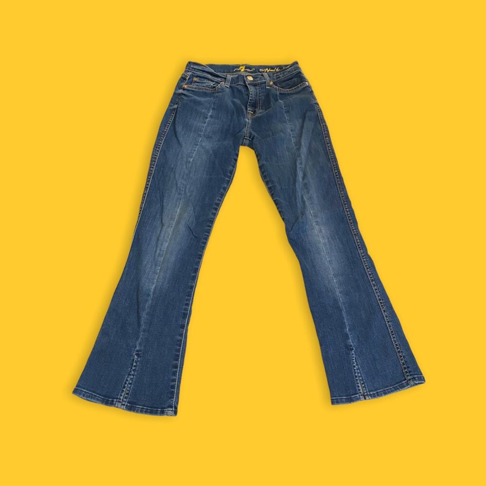 7 For All Mankind Cropped Boot Front Seam Slit Cuff Blue Jeans Stretch Size 25